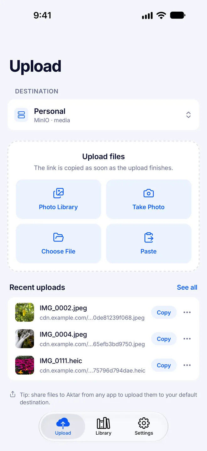 Aktar iPhone yükleme ekranı